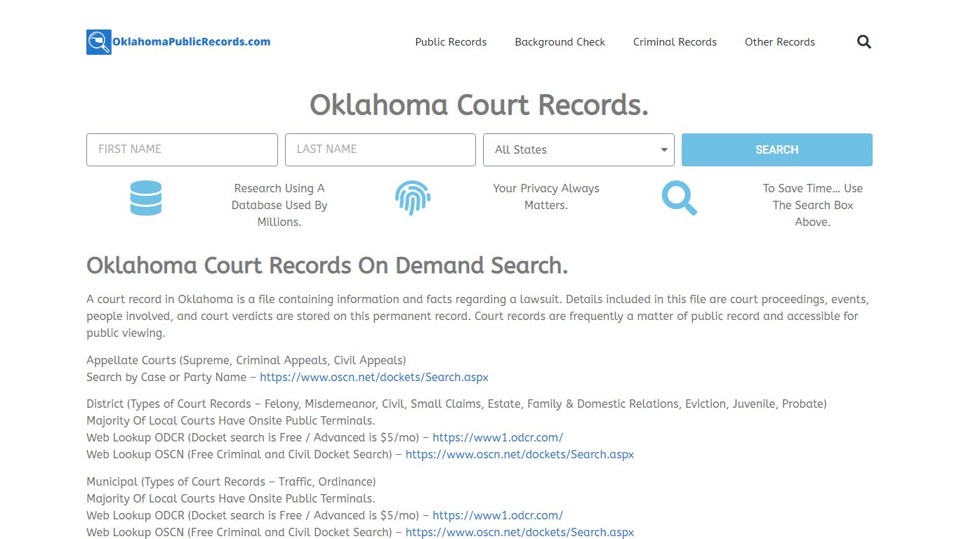Oklahoma Court Records: OklahomaPublicRecords.com